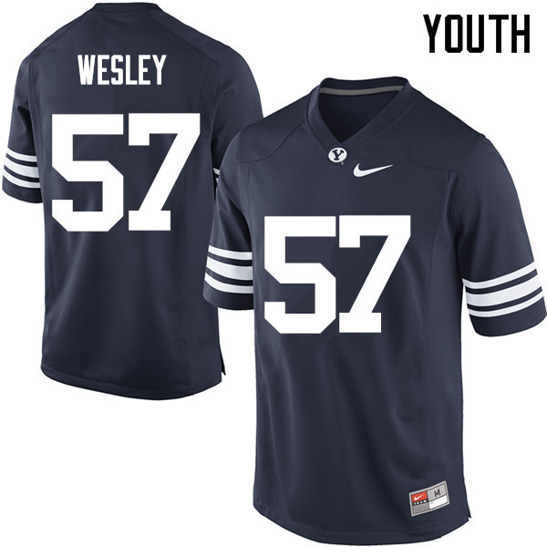 Youth #57 DeOndre Wesley BYU Cougars College Football Jerseys Sale-Navy - Click Image to Close
